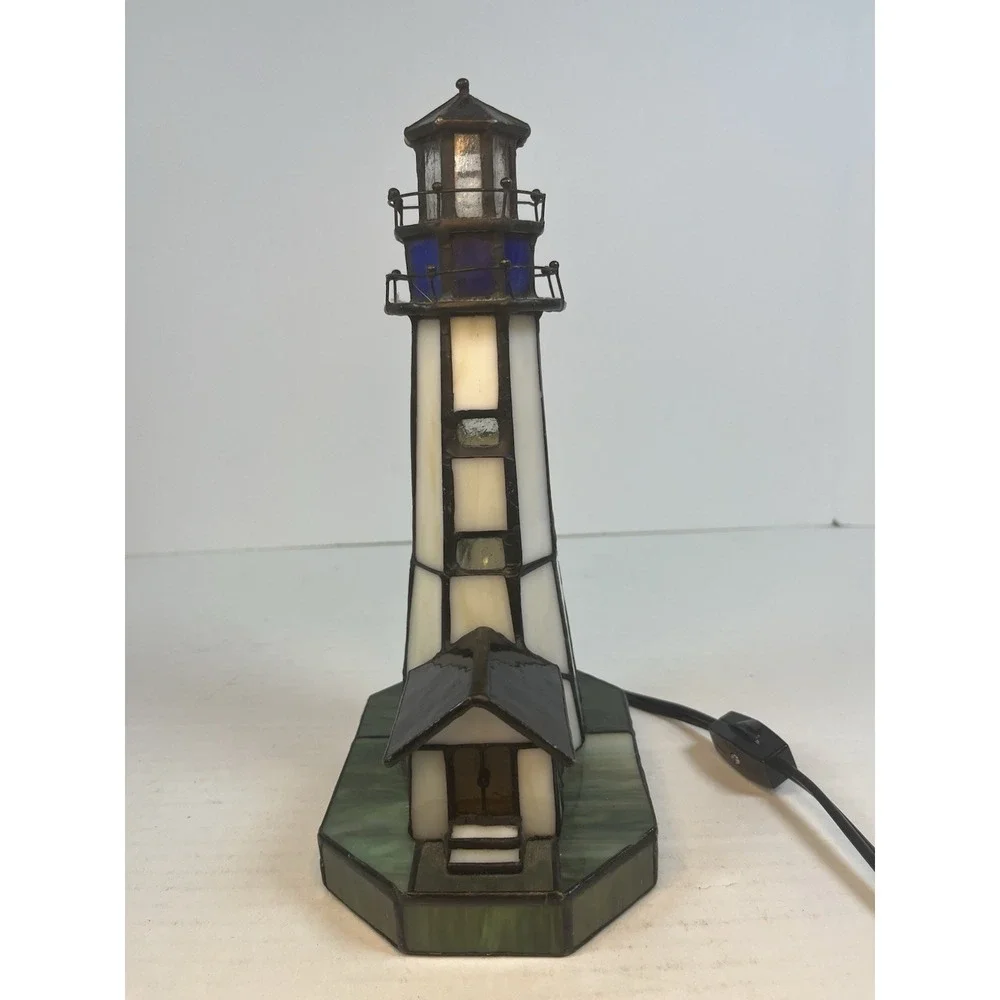 Stained Glass Tiffany Style Lighthouse Lamp Portable Table Lamp Night Light Resi